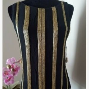 ALICE + OLIVIA NWT BLACK SILK HAND BEADED TOP